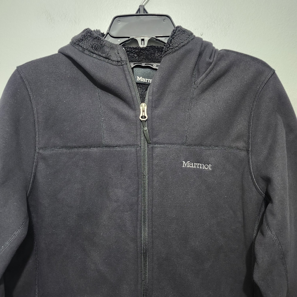 Marmot Blacck Hooded Fleece Lined Jacket Size L - Picture 2 of 9
